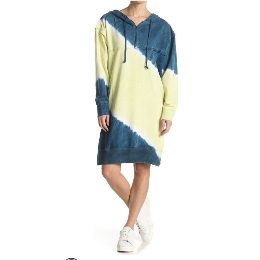 Stitchdrop Half Zip Tie Dye Hoodie‎ Dress sz X-Small NEW Vital Green